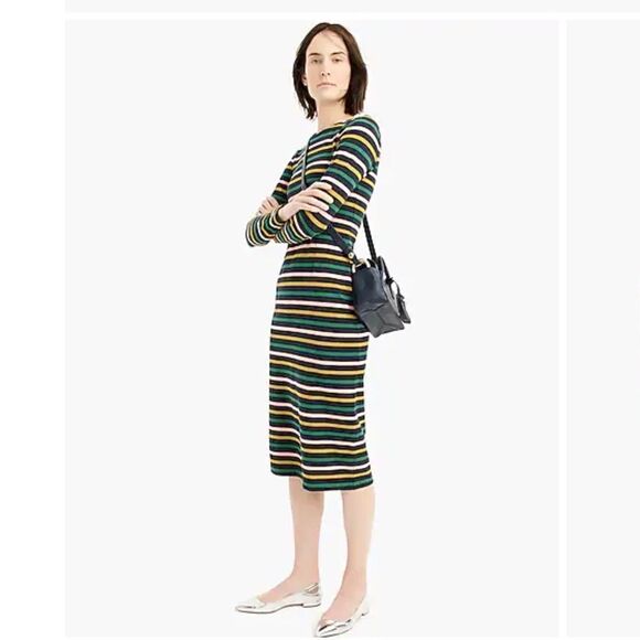 J. Crew Dress Womens 0 Striped Long Sleeve Multicolor Midi Colorful Teacher Work - Picture 4 of 15